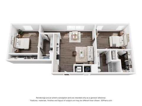 Floor plan for 2 beds, 2 baths, 1058 sqft
